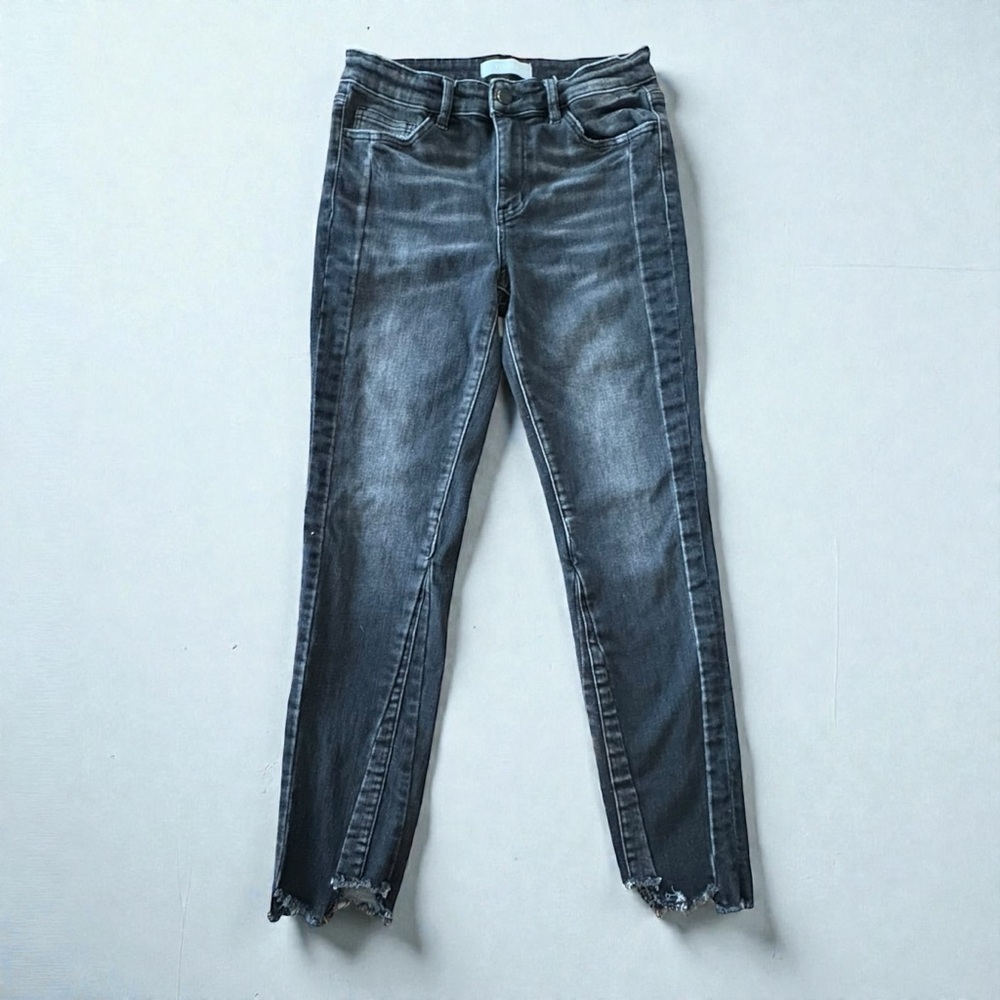 Vervet Jeans 28 Raw Split Flare Hems High Rise Charcoal Wash Distressed Stretch - Picture 1 of 11